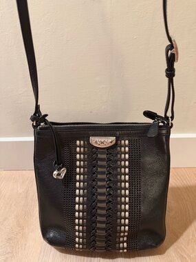 Brighton Black Crossbody with Cream Inset and Silver Heart Charm